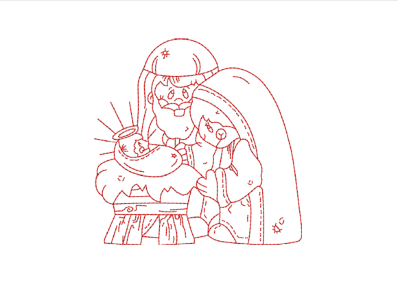 Reviewing Birth of Jesus Red Work for Small Business Merch